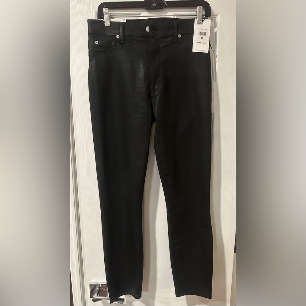 7 For All Mankind Women's High Rise Skinny Jeans in Black Coated